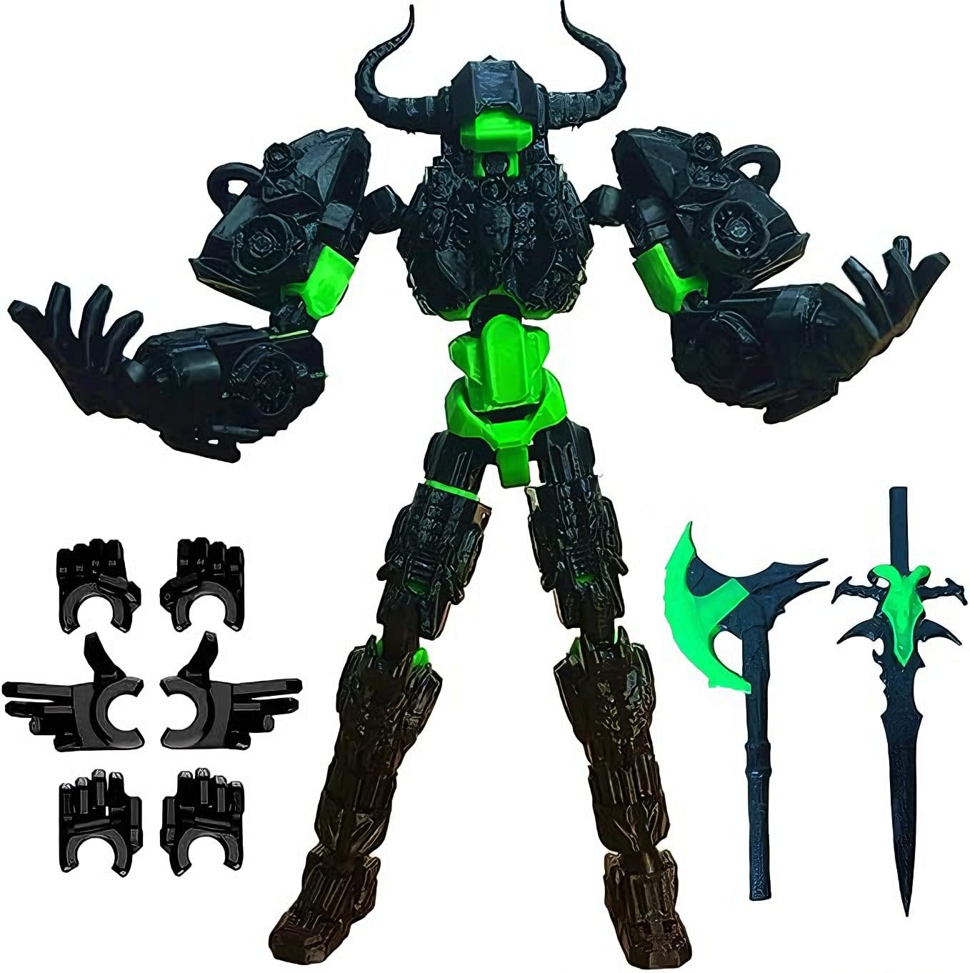 Embhlittfe Minotaur Warrior Action Figures, 3D Printed Movable Jointed Robot Toy with 2 Weapons & 3 Hand Types, Articulated Action Figure Desktop Decor for Collectors, Photography Prop