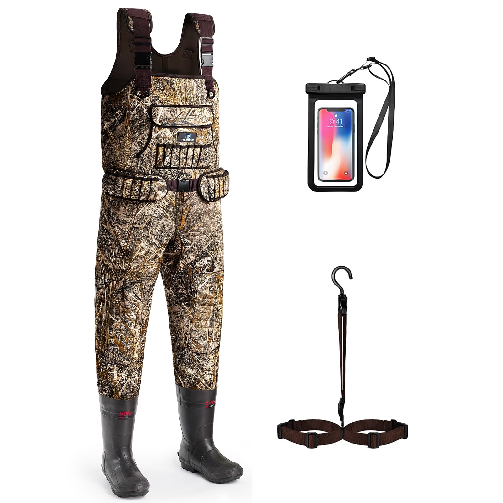 Trudave Chest Waders, 4.5mm Waterproof Neoprene Hunting Wader for Men & Women with 600G Insulated Boots