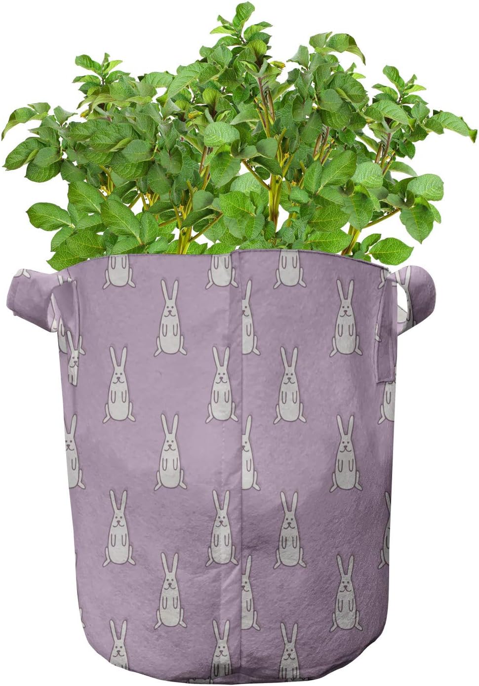 Lunarable Mauve Grow Bags 5-Pack, Rabbit Pattern Design, Heavyduty Fabric Pots with Handles for Plants, Pale Grey