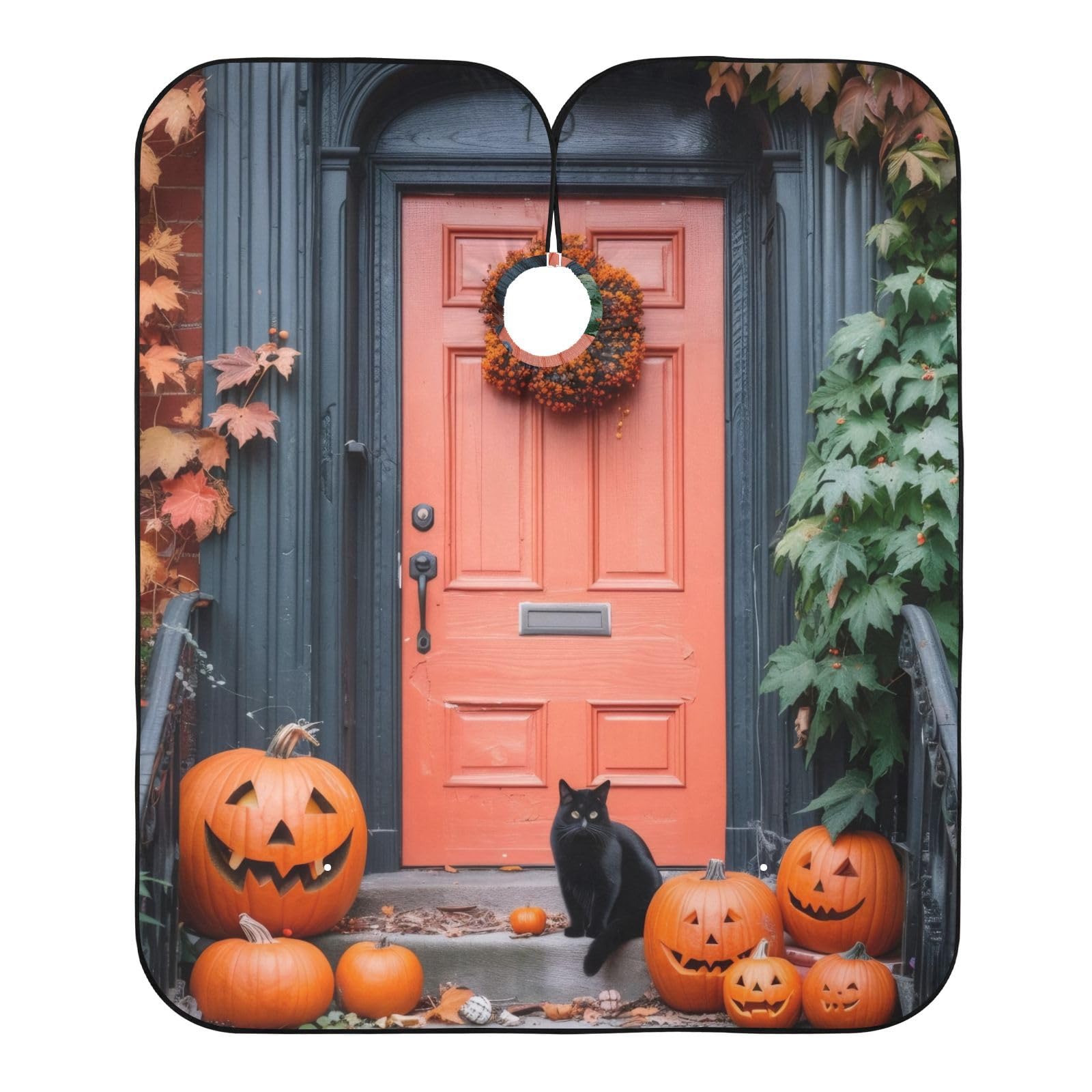 Takiito Halloween Door Barber Cape for Men, Waterproof Haircut Cape Hairdressing Cape Beard Apron Cape for Salon Home Use, 55x65 in