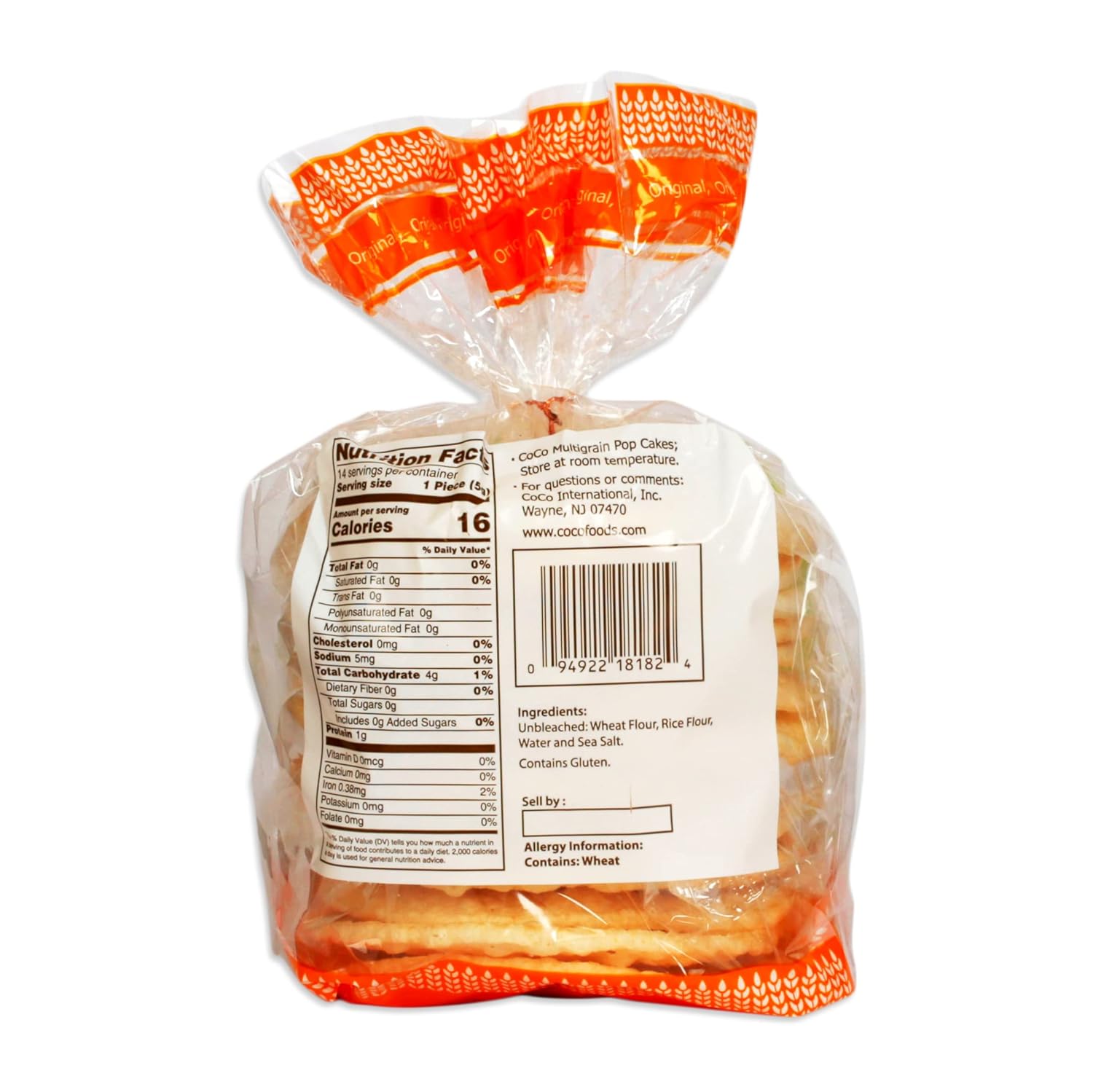 4 PACK COCO LITE ORIGINAL Popped Rice Cakes, Non-GMO, Light and Airy Rice Cracker, Multigrain Rice Crisps, Low Calorie, Sugar Free, Fat Free, No Preservatives