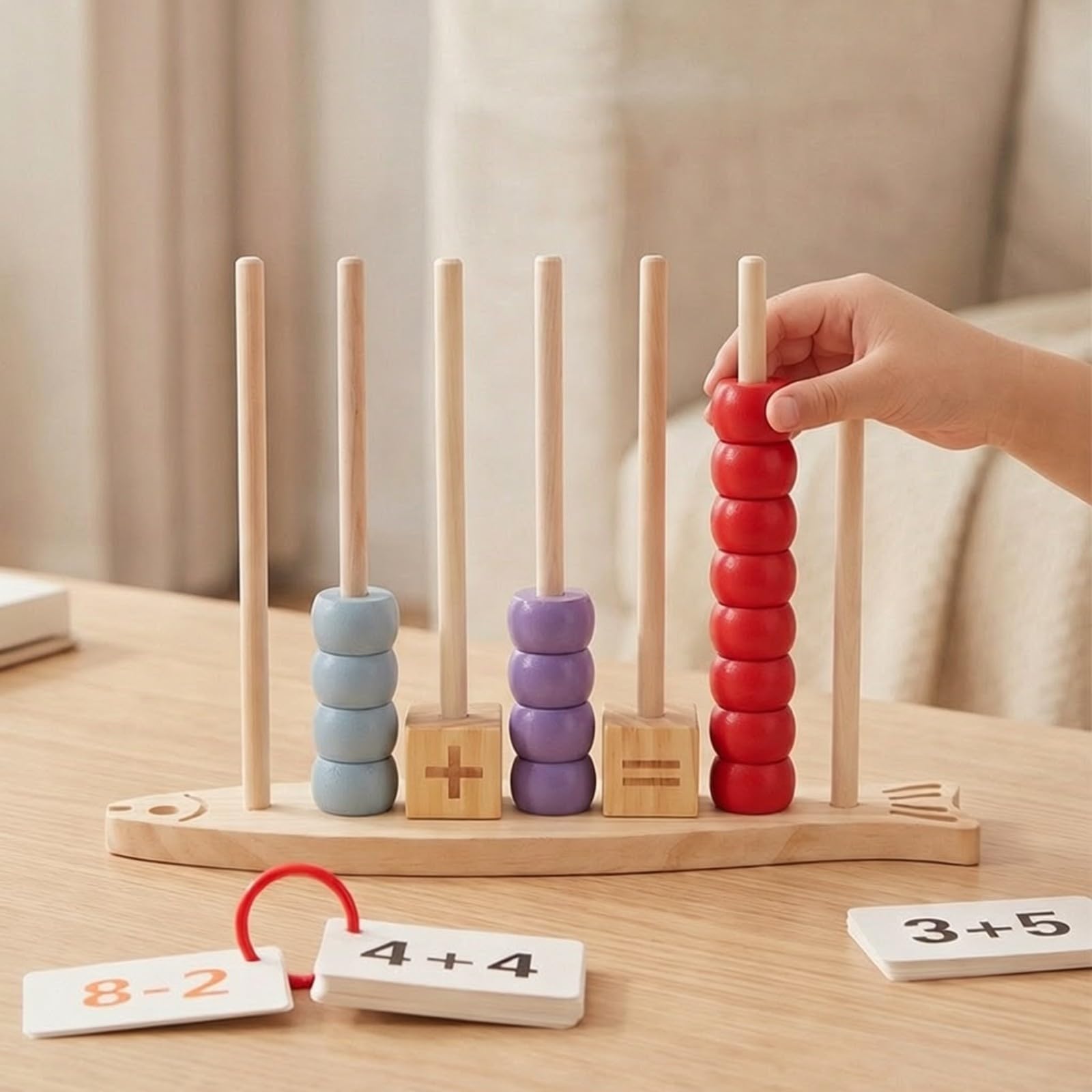 Pallottoliere con Perline Naturale | Apprendimento Matematica, Gioco per Contare in Legno, Didattico, Calcolatore, Asilo, Neonati, Stile B