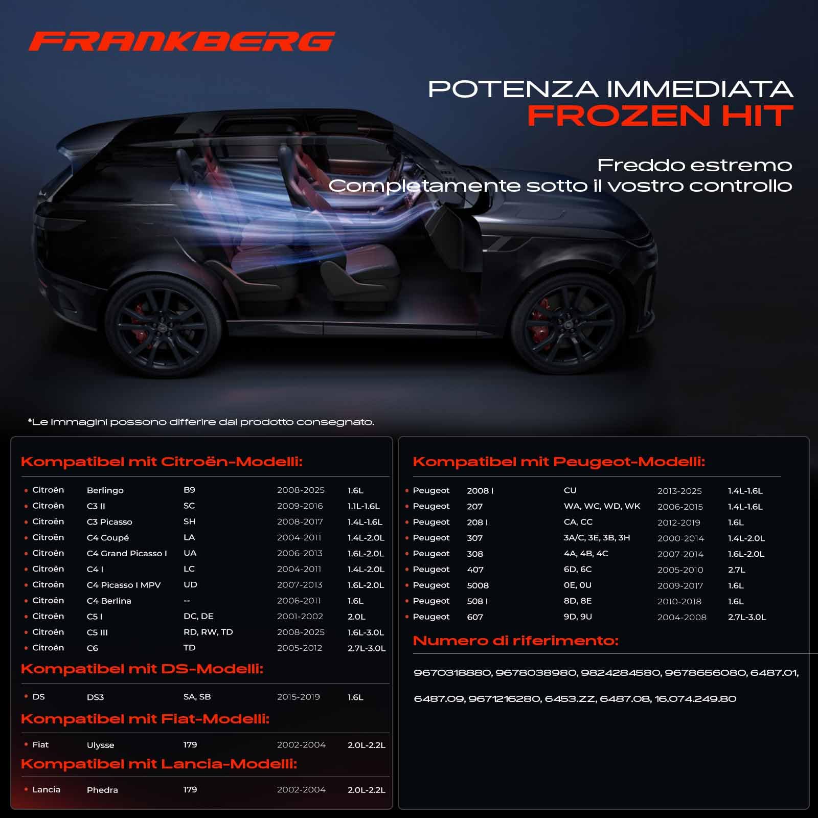 Frankberg Compressore per aria condizionata con frizione, diesel, | Compatibile con: C5 I Break DE, 607 9D 9U, 2008 I CU, C5 I DC, Ulisse 179, DS3 Cabriolet SB, C6 TD, 307 Pausa 3E
