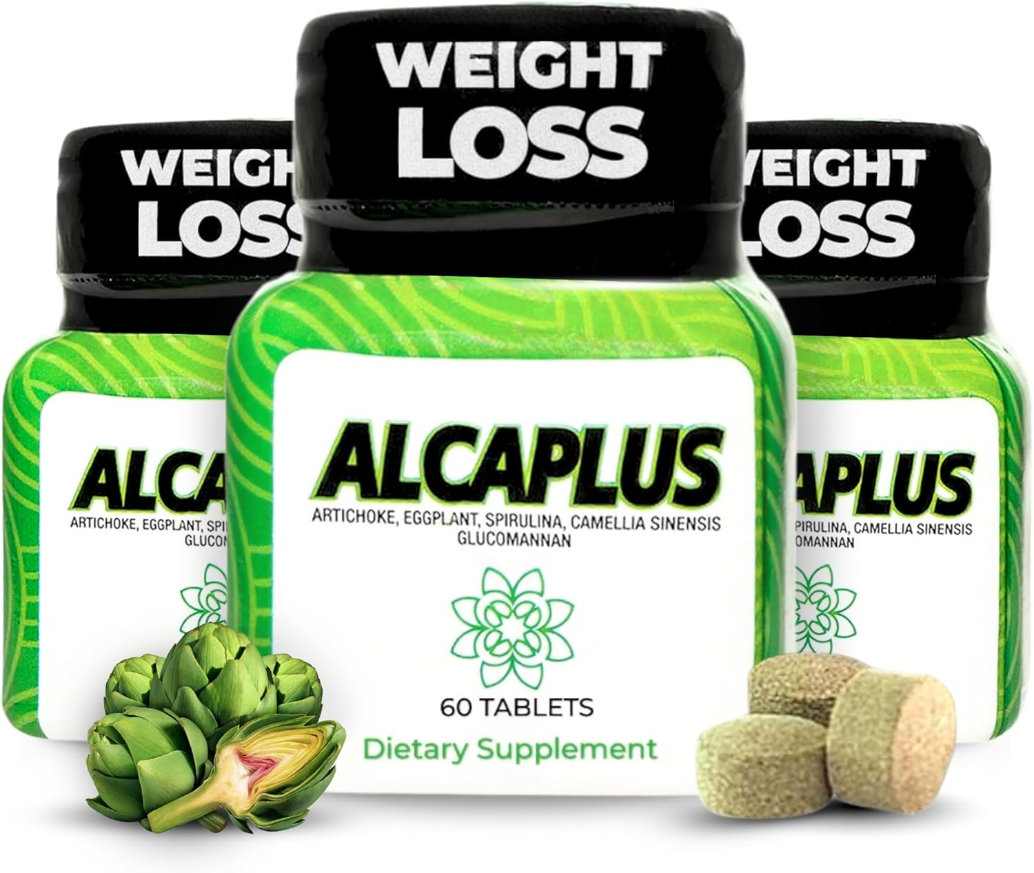 Alcaplus Original Natural Weight Loss Pills for Women Detoxifying and Controlling Appetite, Herbal Supplement with Artichoke, Eggplant, Spirulina, Green Tea, and Glucomannan Lose Weight Fast for Woman