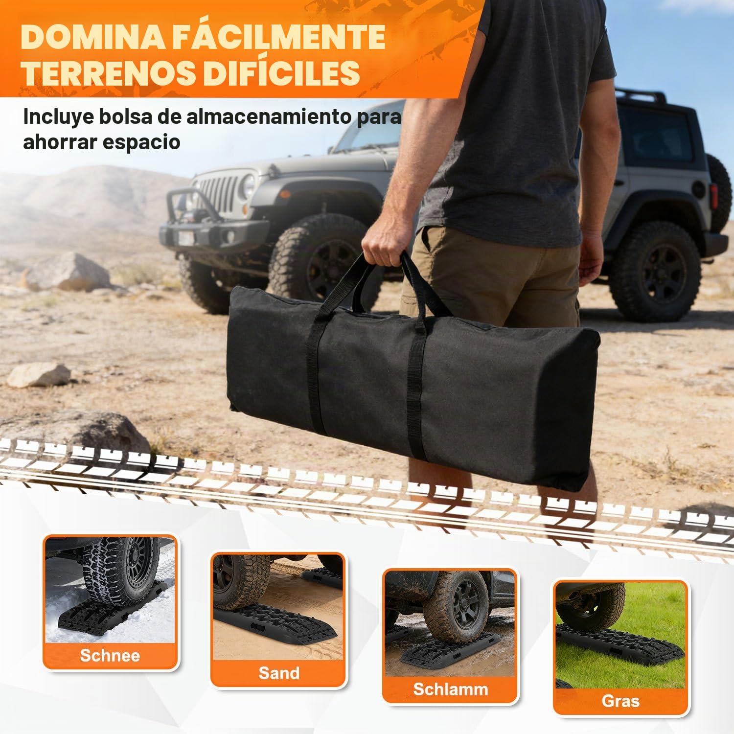 Eulenke Esterilla de tracción para coches, camiones, todoterrenos, con bolsa de almacenamiento y pasadores de fijación (2 unidades)