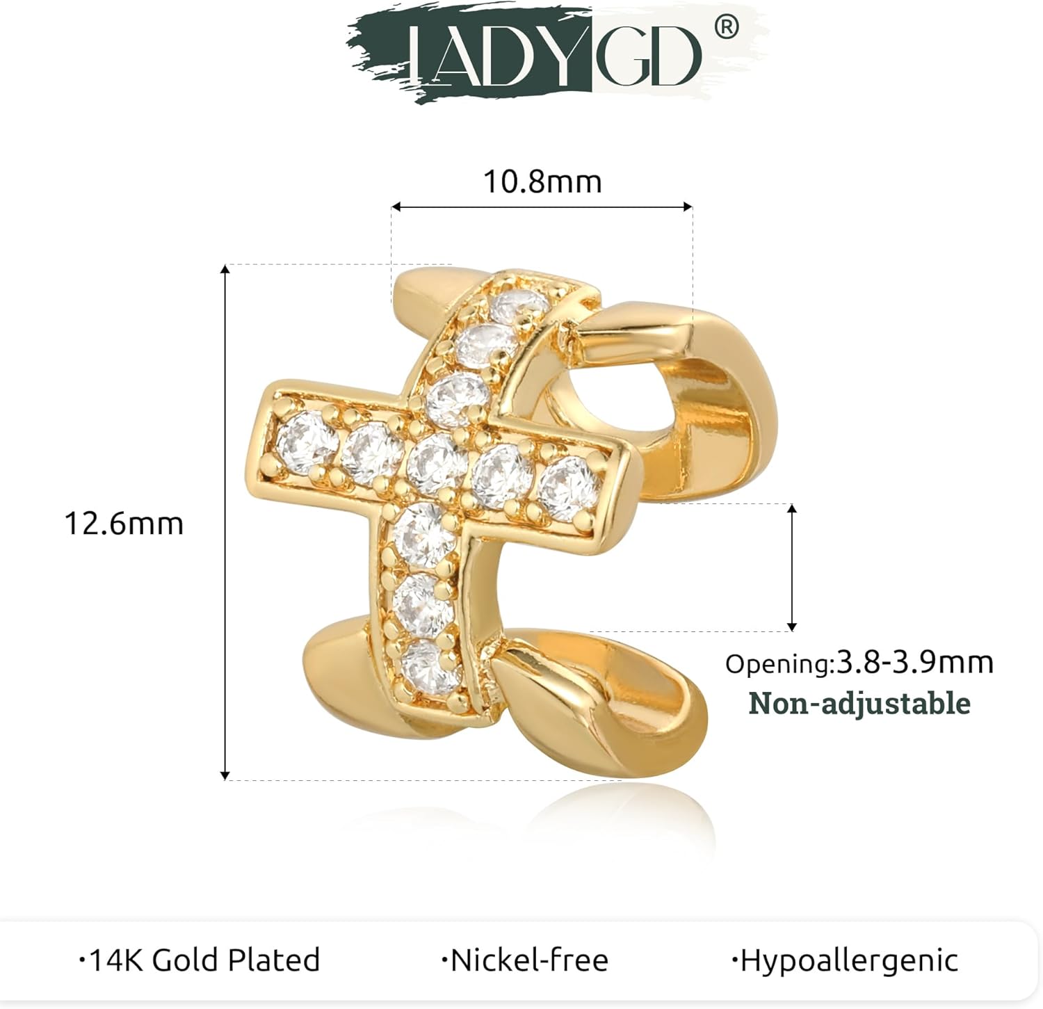 Ear Cuff Earrings for Women 14K Gold Plated Cubic Zirconia Sparkling Hollow Trendy Huggie Ear Cuffs Non Piercing | Clip On Cartilage | Single - Image 6