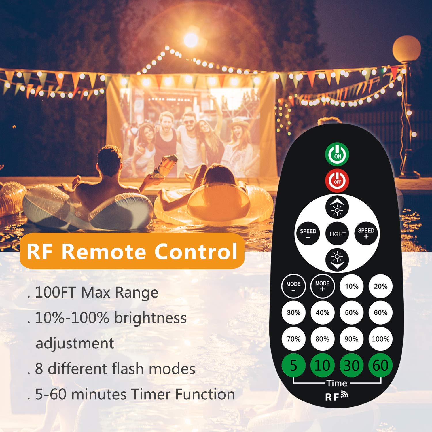 Outdoor Dimmer Switch for String Lights, 1000W Max Power IP68 Waterproof Wireless RF Remote Control Timer Switch, 3 Prong Outlet Plug-in Dimmer for Dimmable LED String Lights Patio Lights: Tools & Home Improvement