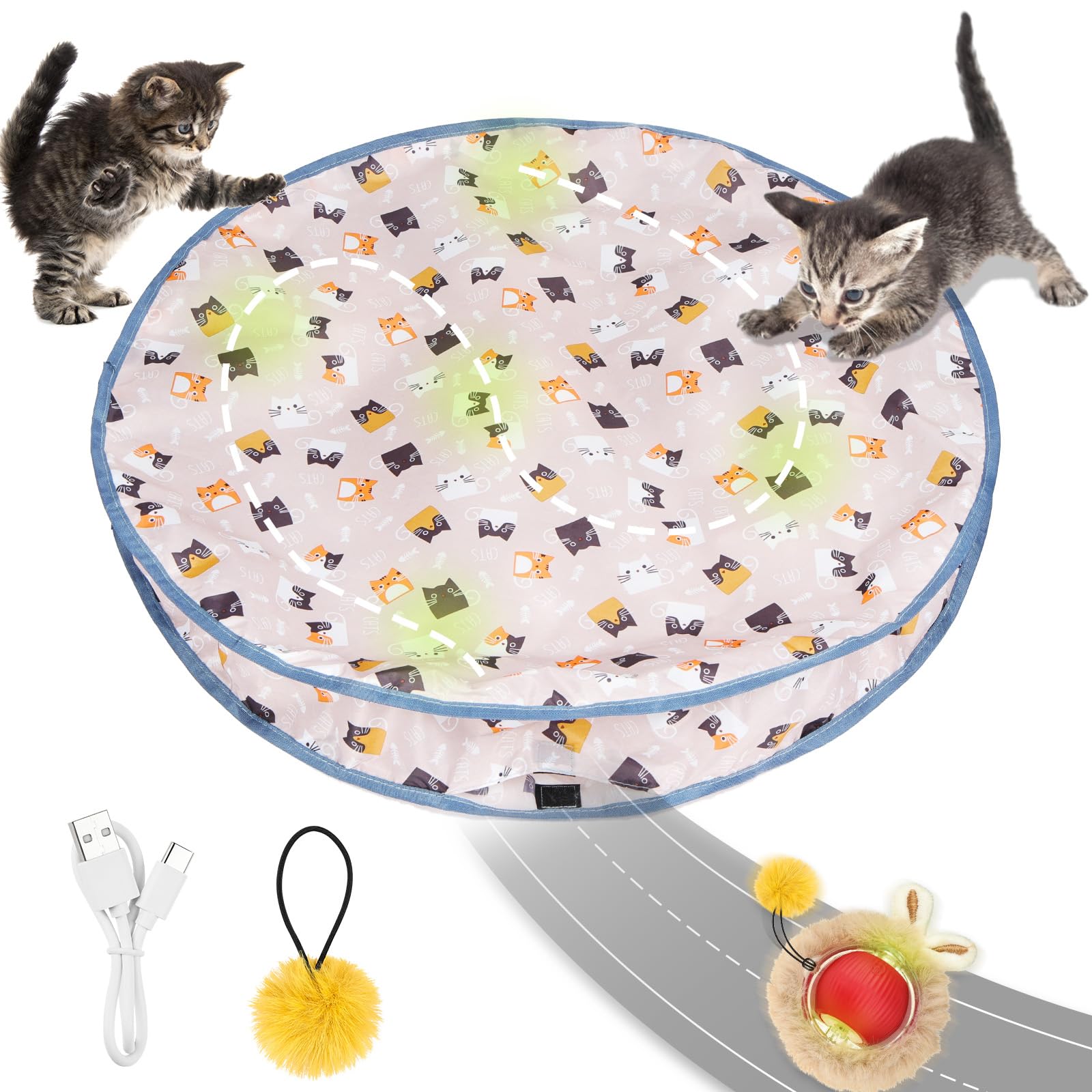 AYESY Katzenspielzeug, 2 in 1 Interaktives Katzenspielzeug, Schnell Rollender Ball im Beutel, Katzenspielzeug zum Verstecken für Hauskatzen, Mäusefangspiel(Runden)
