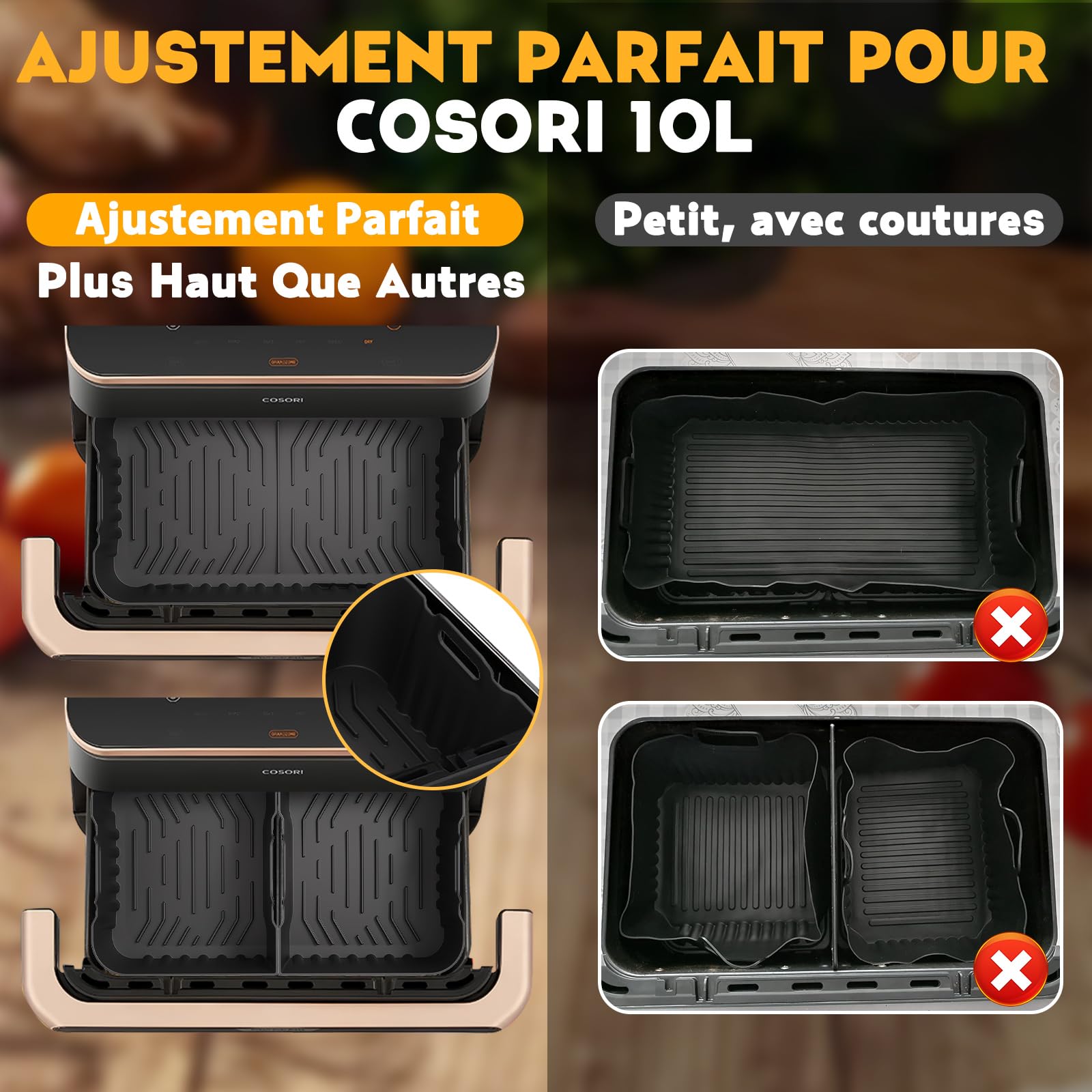 Accessoires Air Fryer pour COSORI 10L Twinfry Dual Zone | Moule Silicone Air Fryer, Plat Réutilisable Accessoires, pour COSORI Friteuse sans Huile Double 10L(1×10L+2×5L)