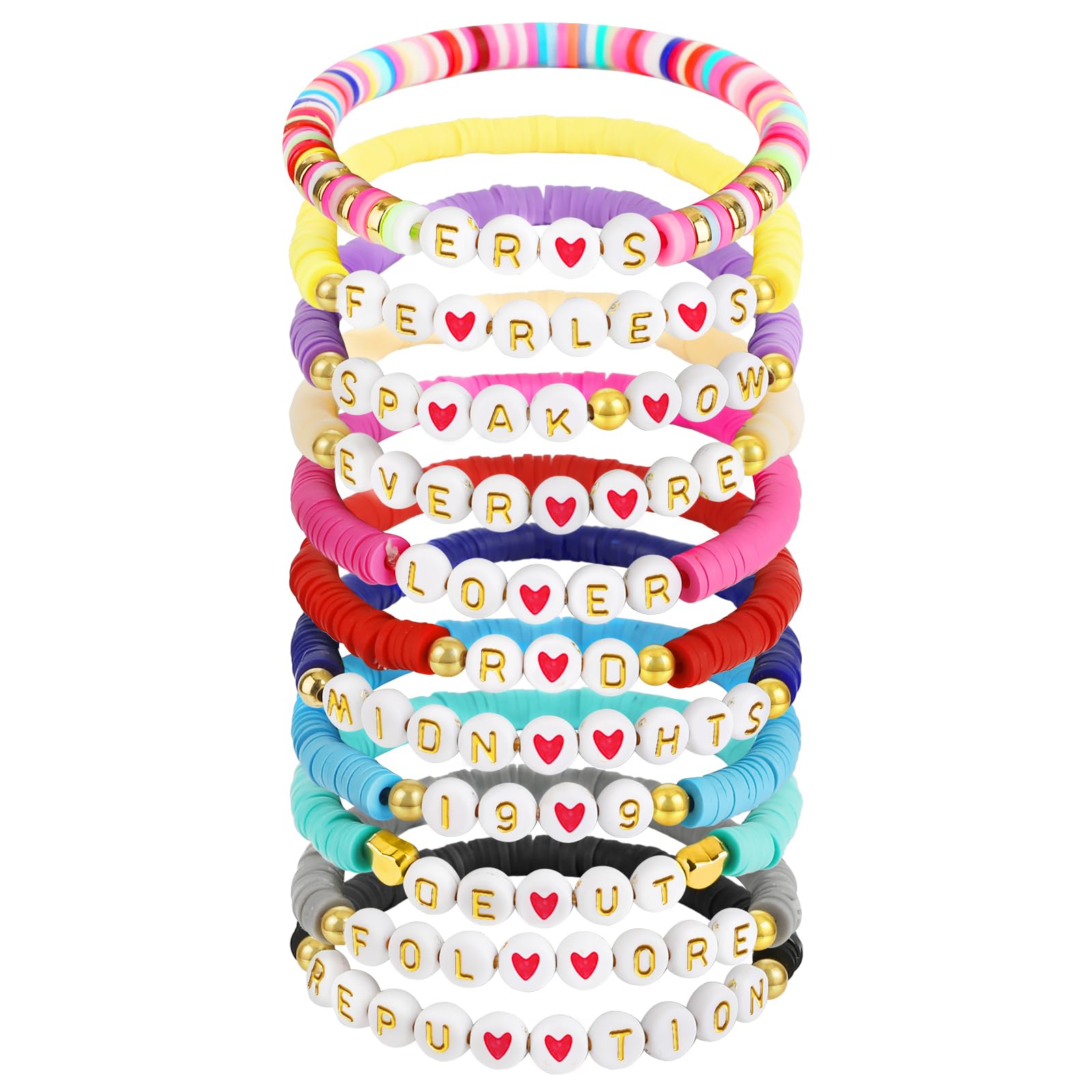 11 Pcs Friendship Bracelets, Inspired Letter Bracelets Set, Colorful Stretchy Heishi Preppy Bracelets, Singer Music Lovers Fans Concert Merch Gifts for Women Favors