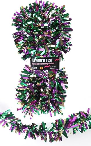 Guirnalda metálica resistente al fuego de 6 capas, color dorado, verde y morado