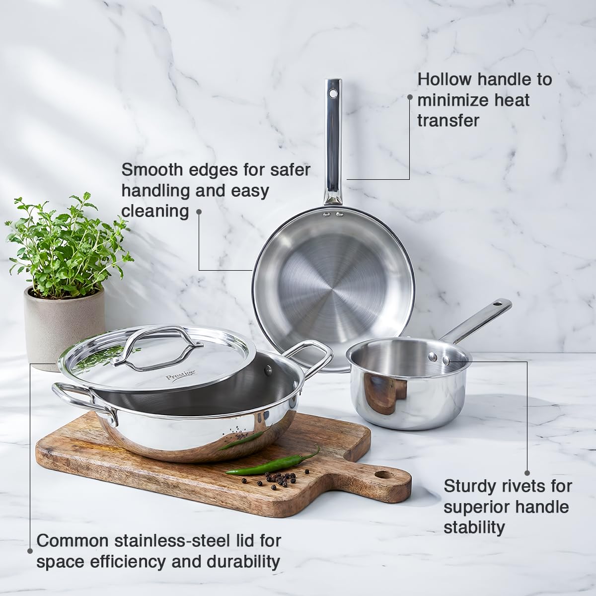 Prestige Triply Splendid 4-Piece Cookware Set features