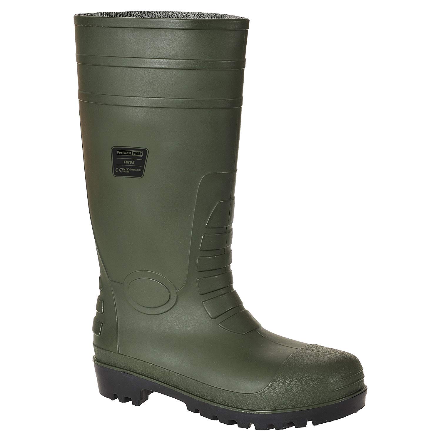 Portwest FW95 Mens Steel Toe Cap Safety Wellington Boots Waterproof PVC Nitrile Work Wellies Pierce Resistant Midsole Fuel Oil Resistant Agriculture Construction Industrial Garden, Green, 45