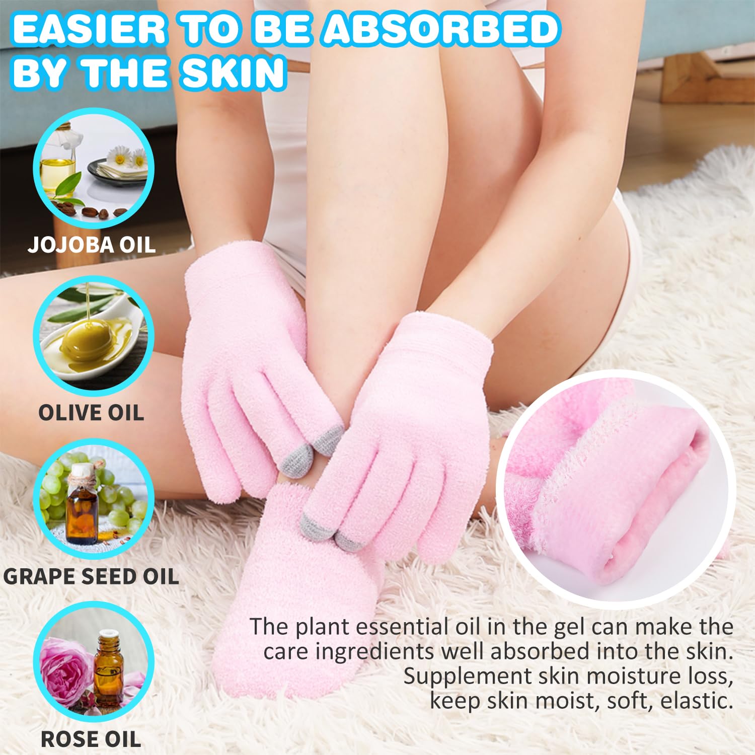 4 guantes y calcetines hidratantes para pantalla táctil, calcetines y guantes de terapia hidratante de spa, suavizan la reparación de grietas en seco, cuidado de la piel de manos y pies, eficaz en