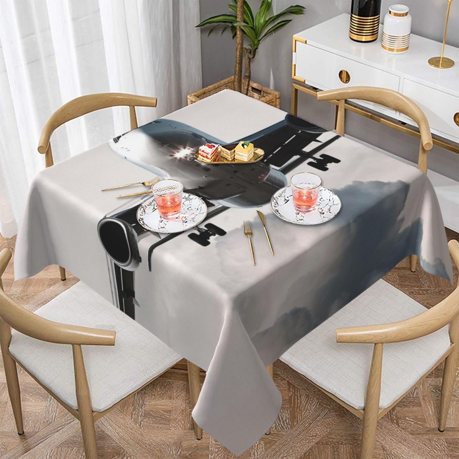 DCEHGEW Airplane Art Prints Square Tablecloth 152x152 CM, Waterproof Fabric Table Cloth for Dining Table, Farmhouse Table Cover for Kitchen Dining Tabletop Decoration