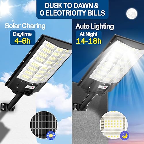 Miniatura 5 de Luz solar de calle de 9800 W, farolas solares para exteriores, impermeables, IP67, lámpara solar para exteriores con sensor de movimiento y del