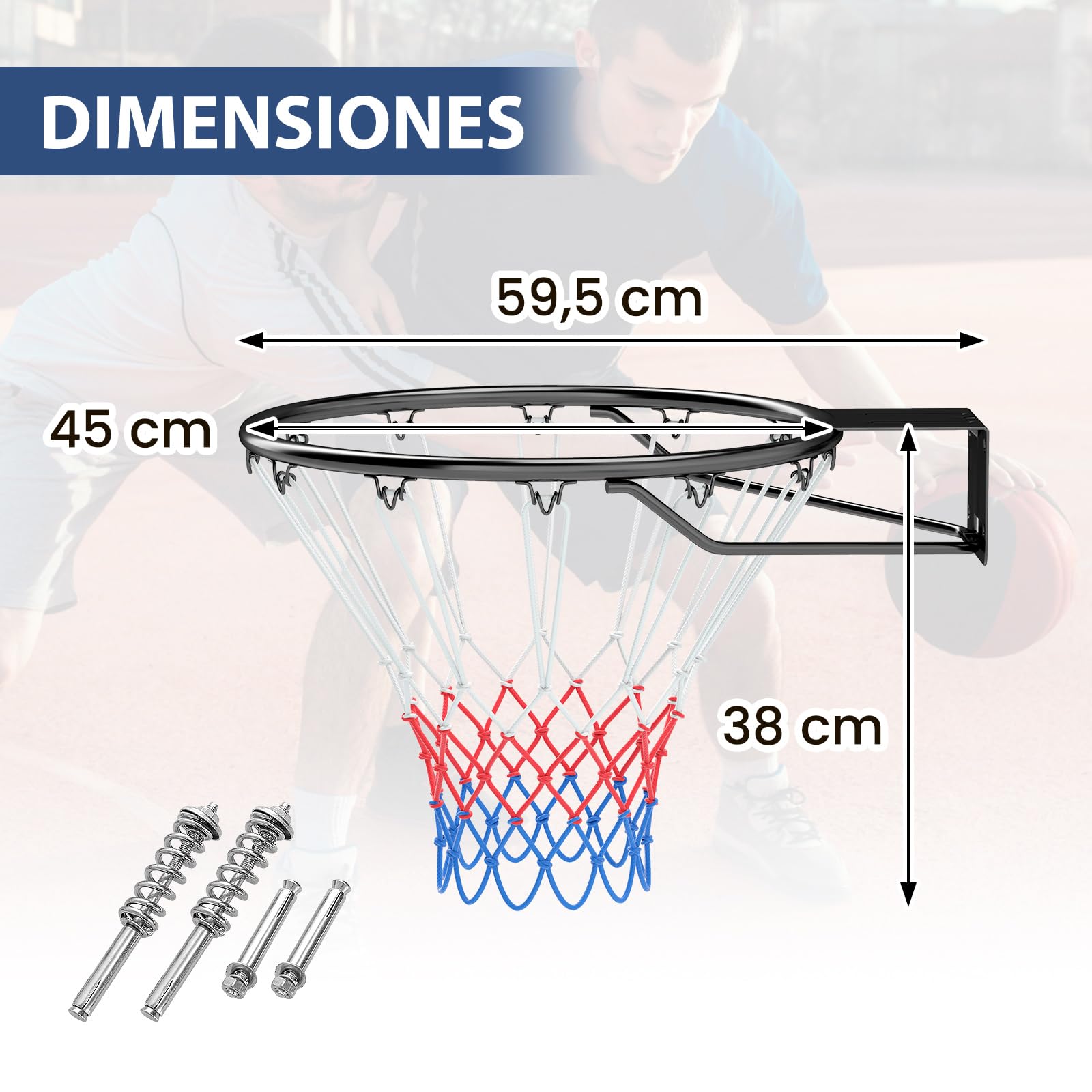 GOPLUS Canasta de Baloncesto, Aro de Baloncesto de Pared, Aro de Metal de 48 cm con Red, Canasta de Basquetbol Profesional para Uso Interior y Exterior, Resistente a la Intemperie