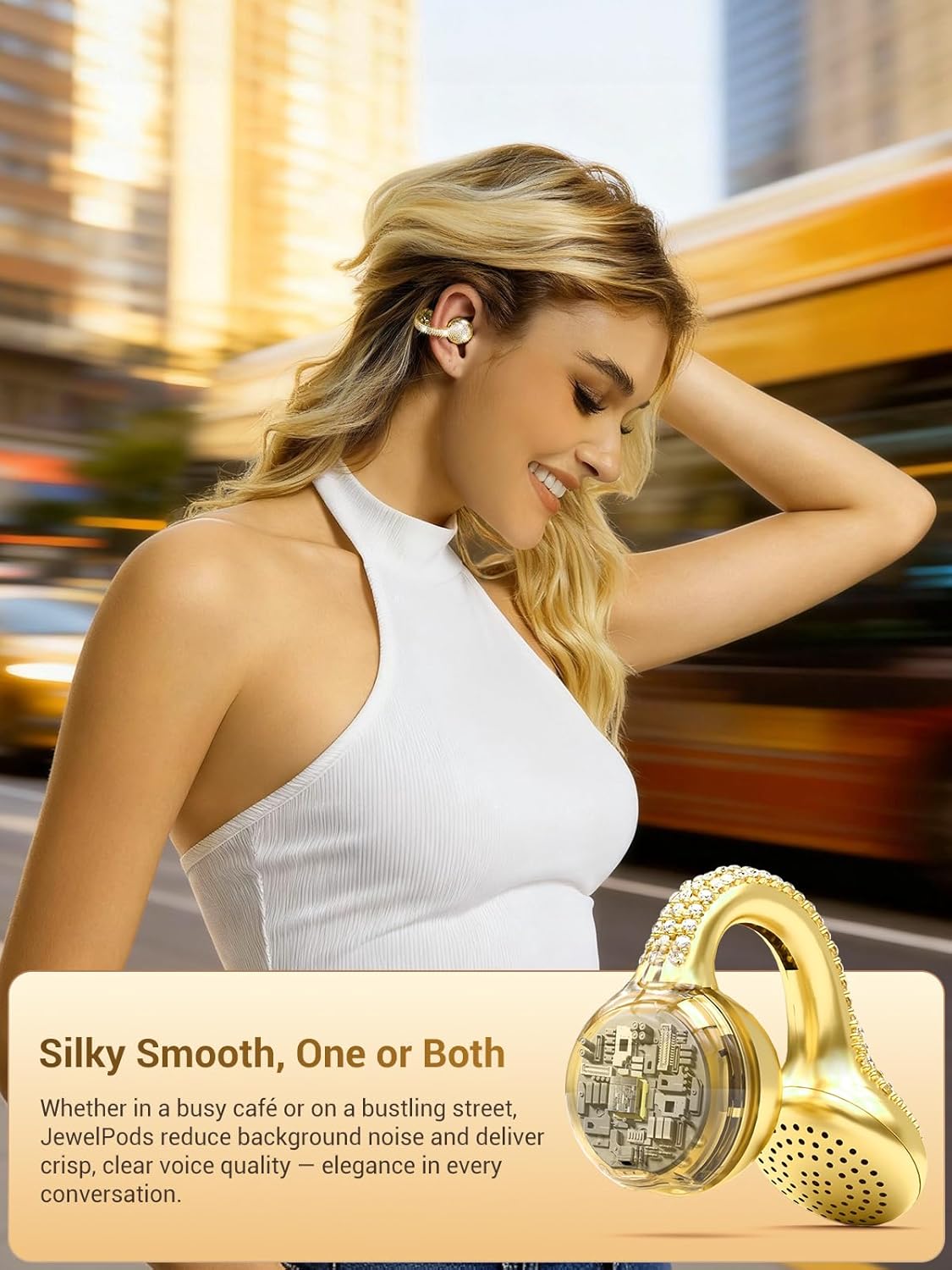 JewelPods C01 Pro Open Ear Headphones,Clip-on Earbuds Wireless Bluetooth with Crystal, Secure, Lightweight, Comfort-Premium Audio-Water Resistant-Up to 72 hrs Play, Leather Charging Case,Gift for Her - Image 3