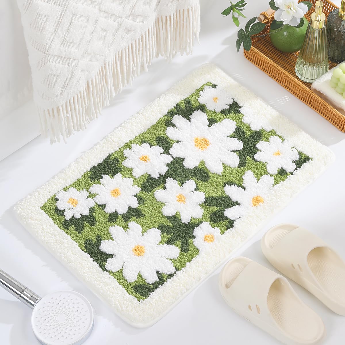 Loismood Cute Floral Floor Mat Super Absorbent Non-Slip Bathroom Mat Soft Microfiber and Macine Washable Rug for Living Room, Dining Room and Bedroom