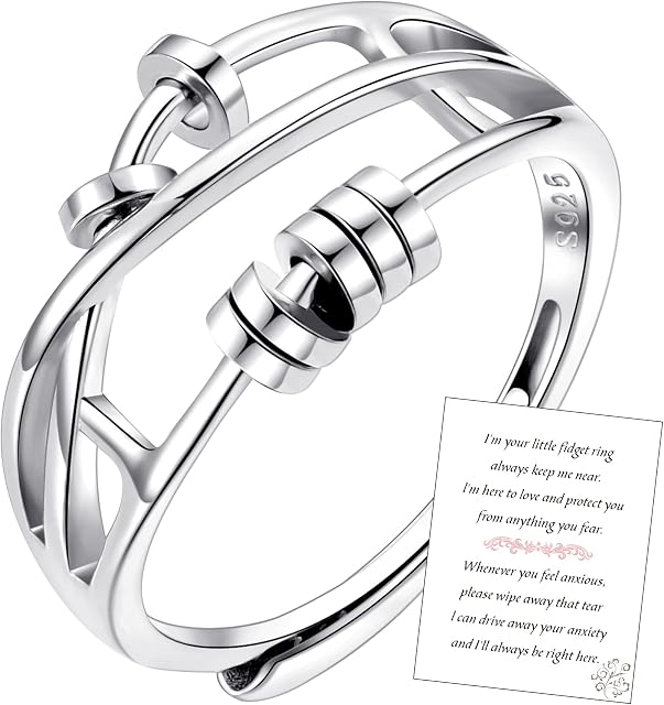 Anxiety Rings for Women,Sterling Silver To My Daughter Fidget Ring with Card Cubic Zirconia Spinner Ring Adjustable Worry Ring Anxiety Ring for Daughter,With Jewellery Box