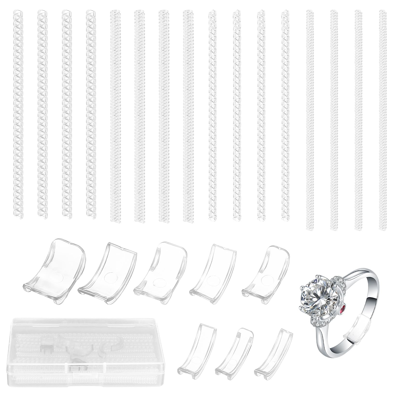 Kit De 20 Ajusteurs De Bague Invisibles - Spirales Et Bandes En Silicone Pour Bagues Trop Grandes