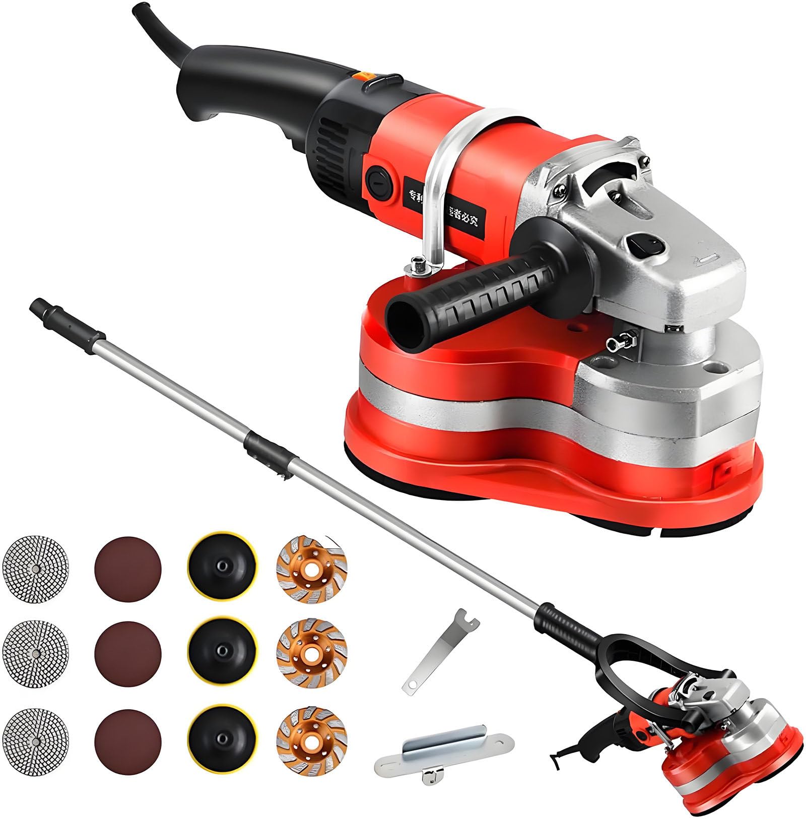 Drmoxin 3-Head Concrete Grinder Set,Concrete Sander, Electric Drywall Sander,Floor Grinding Machine, 6 Variable Speed, for Rough Wall Planing/stone Grinding Withpole