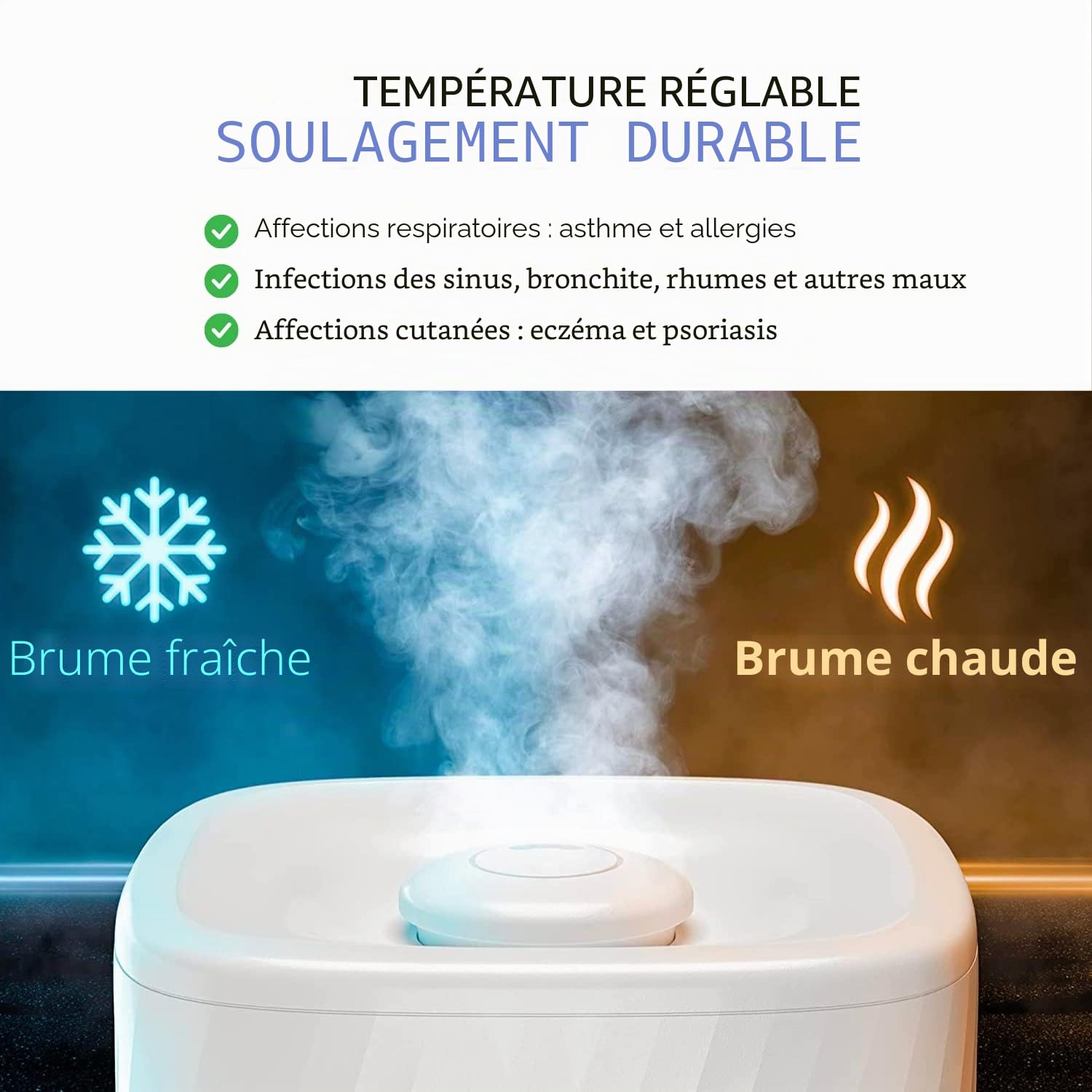 MIKO Humidificateur avec brume fraîche et chaude, humidificateurs à ultrasons pour grande pièce – Filtre à eau, mode automatique, conception sans fuite, mode veille, minuterie intégrée