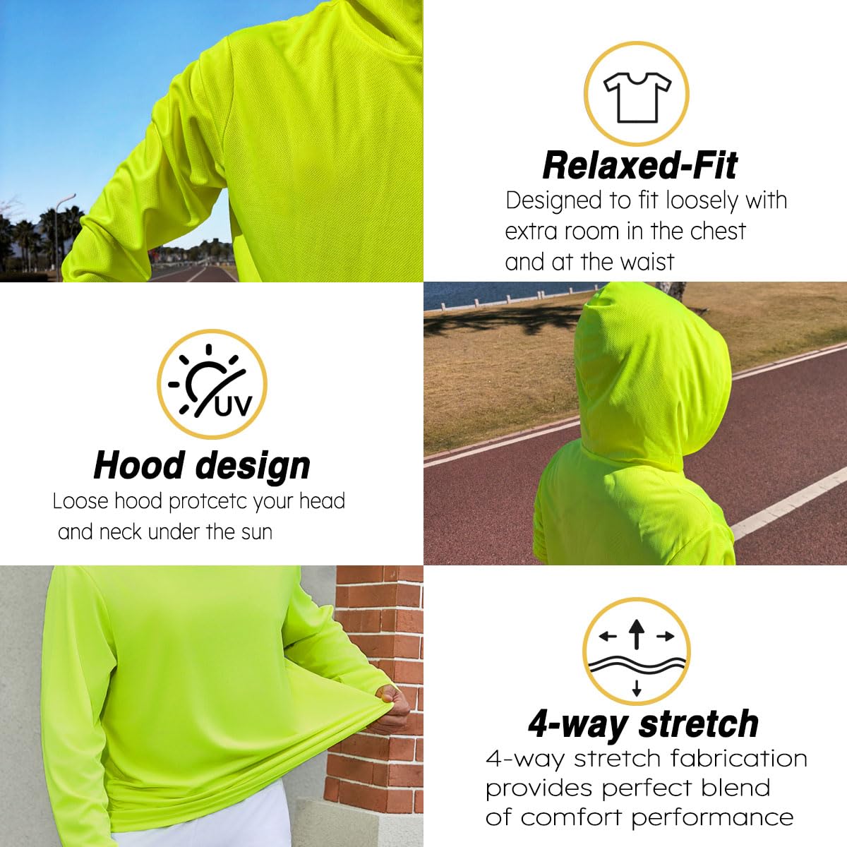 Paquete de 5 camisetas con capucha para hombre, con protección solar UPF 50+, de manga larga, de secado rápido, ligeras, para correr, entrenamiento, senderismo, pesca