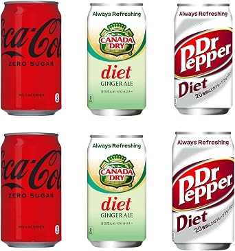 Zero Calorie CarbonatedCoca-Cola Zero, Ginger Ale, Dr. Pepper Diet 350ml x 6-Can Set