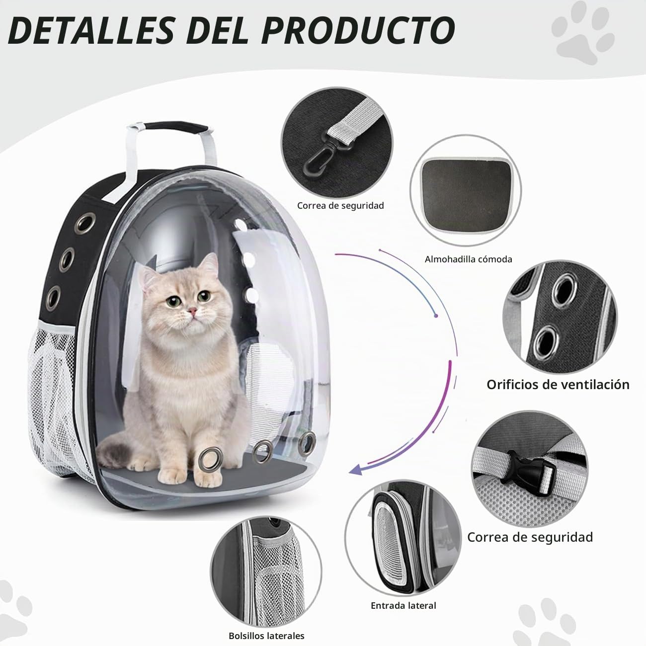 Mochila para Gatos,Mochila Gato,Mochila Cápsula para Mascotas,Mochilas para Gatos y Perro Transportin Gato Expandible y Plegable (Black, Medium, hacia adelante)