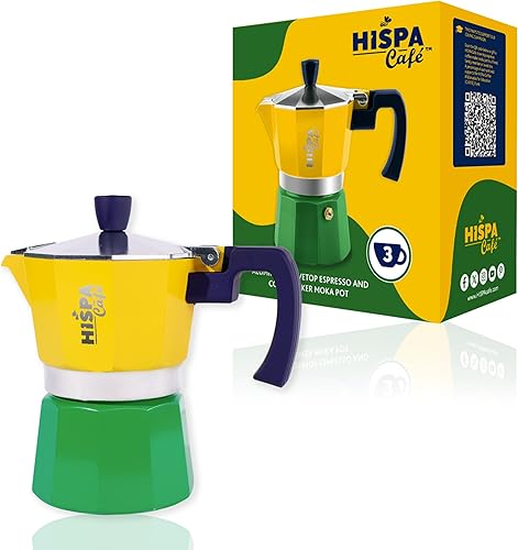Cafetera de café expreso para estufa, 3 tazas de café expreso (6 onzas), aluminio, plata, verde, azul y amarillo, con temática brasileña, cafetería,