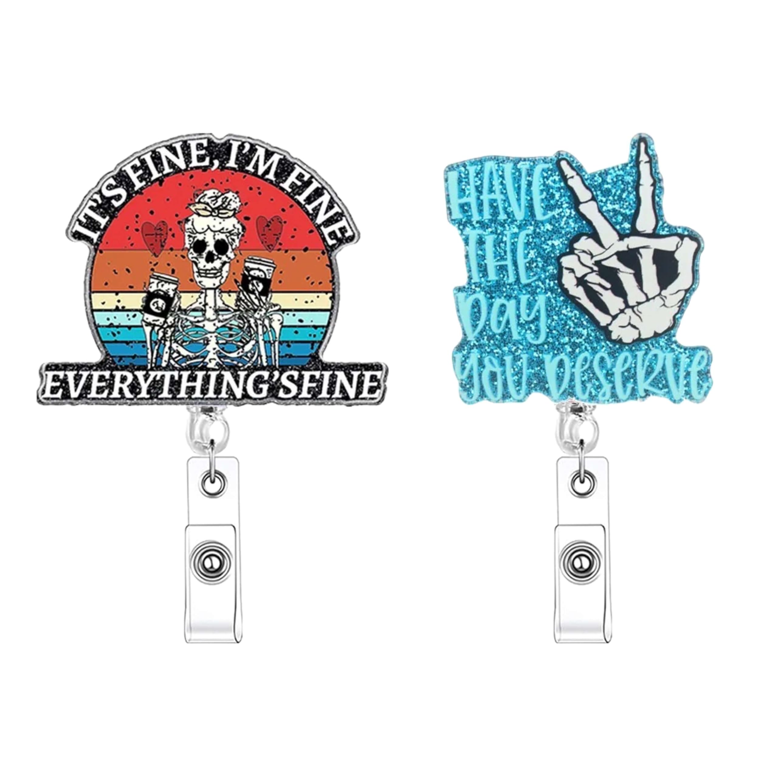 2 Pcs Funny Badge Reels Themed Badge Holders Nurse Badge Reel Holder Retractable ID Clips Cute Badge Reel for Doctor Student Men Women Office Nurses