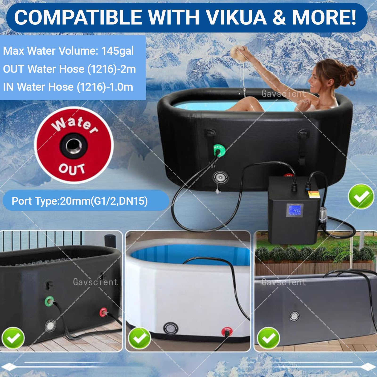 Refrigeratore d'acqua per bagno di ghiaccio per vasche ad immersione fredda, 1/3 HP aggiornato con pompa, filtro esterno per uso domestico e professionale
