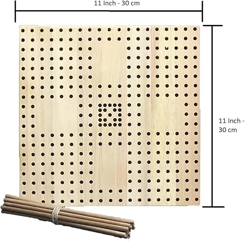 Miniatura 2 de kuksam - Tabla de bloqueo de madera hecha a mano para tejer ganchillo y abuelita cuadrada pino con 20 pasadores de barra de madera de haya 118 x