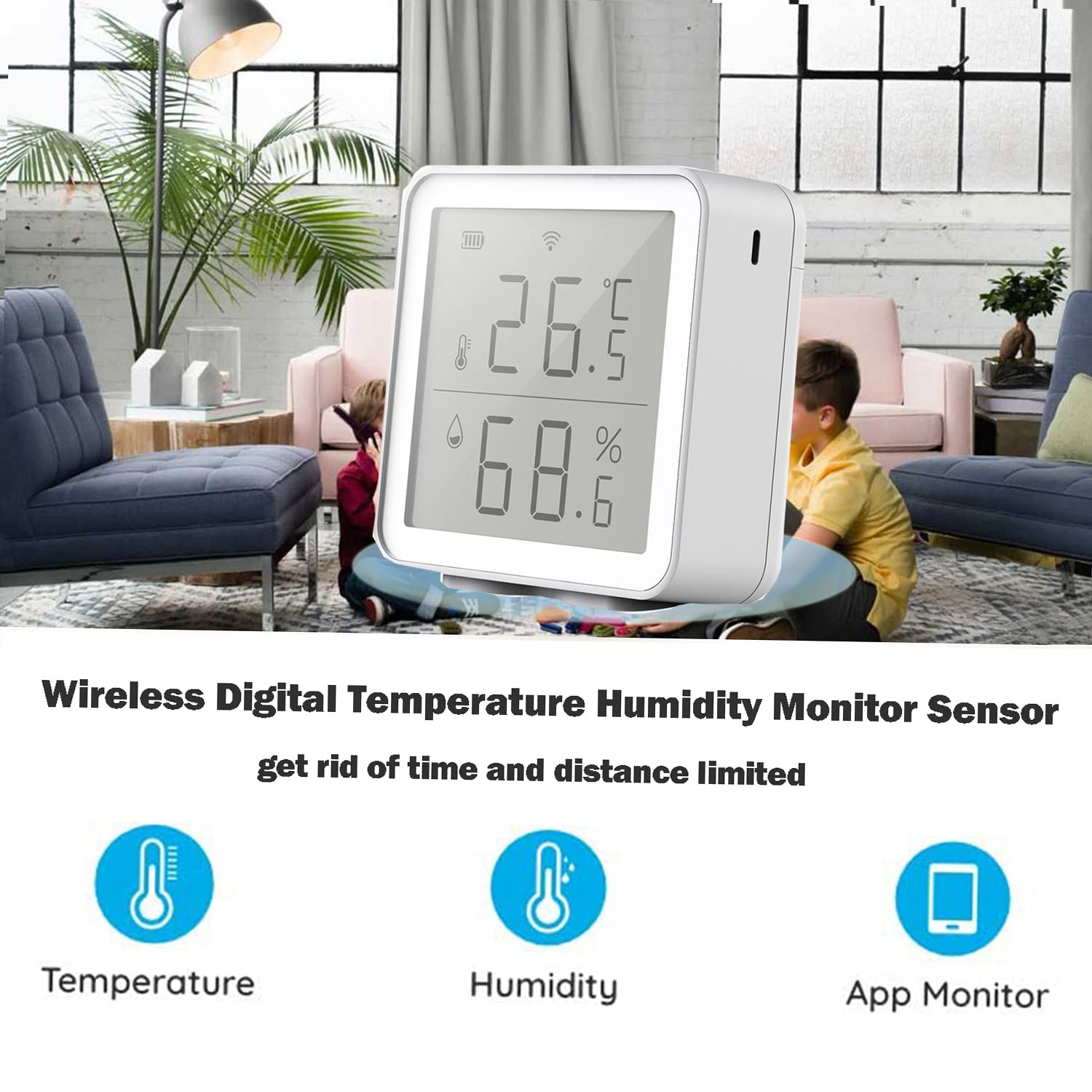 Kavolet WiFi sensore di temperatura wireless, termometro igrometro interno, compatibile con l'app Tuya e con archiviazione dati e funzioni di allarme