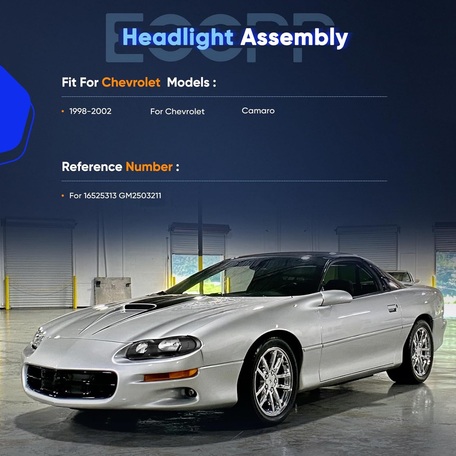 ECCPP Headlight Assembly Pair For Chevy Camaro 1998-2002 Black Housing Clear Lens Driver and Passenger Side Replacement Headlights