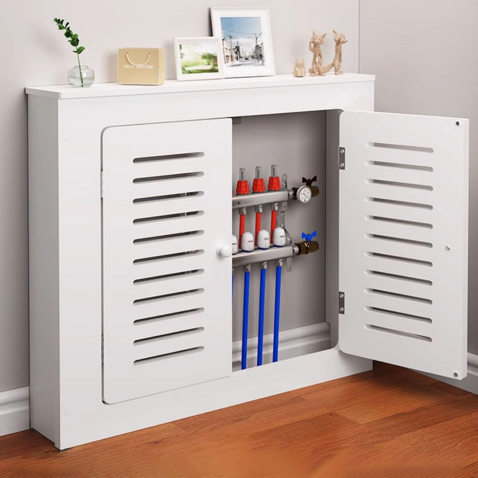 Cache-radiateur ventilé 2 portes étagère protection anti-vapeur salon