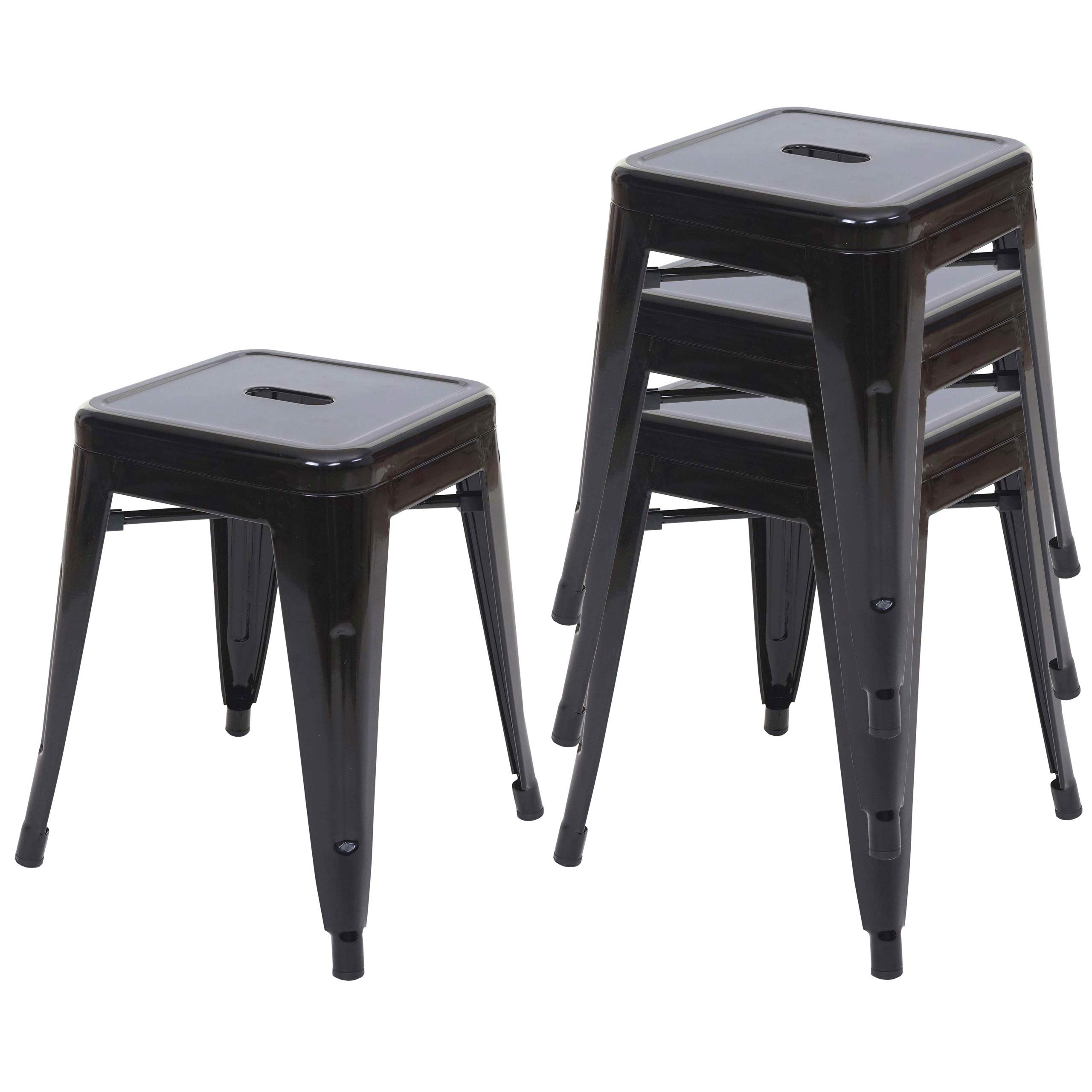 Mendler 4er-Set Hocker HWC-A73 Metall Industriedesign stapelbar - schwarz