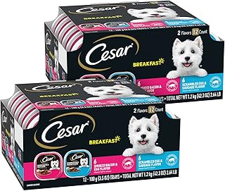 Cesar Wet Dog Food Classic Loaf in Sauce Breakfast Variety Pack, 3.5 oz. Easy Peel Trays (12 Count, Pack of 2)