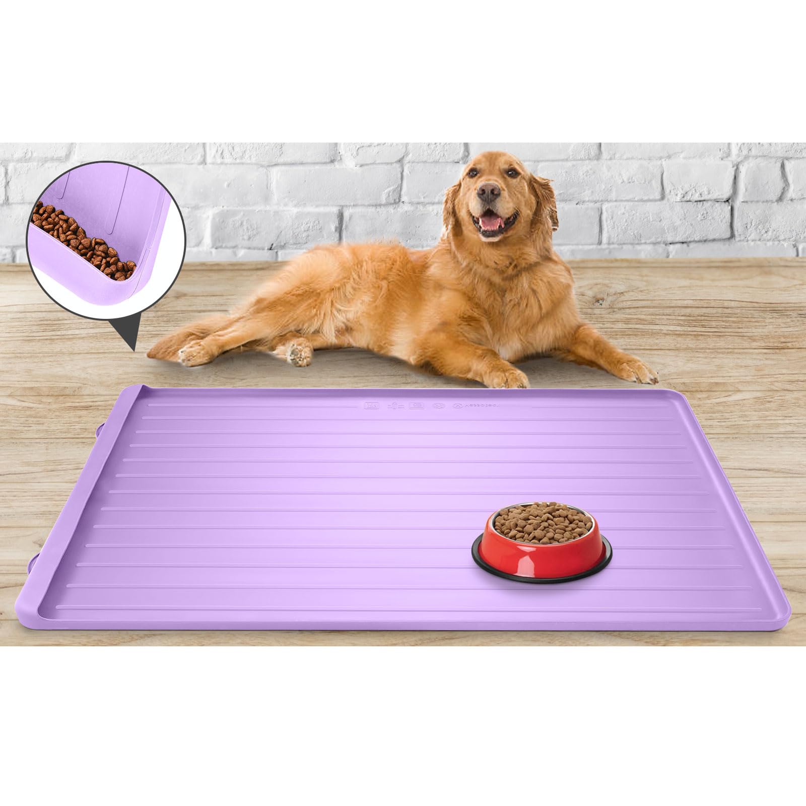 Tapis d'alimentation pour chien et chat – Grand tapis d'alimentation de 100,1 x 68,6 cm avec poche de collecte de résidus – Tapis imperméable pour gamelle pour chien et chat avec bords hauts pour