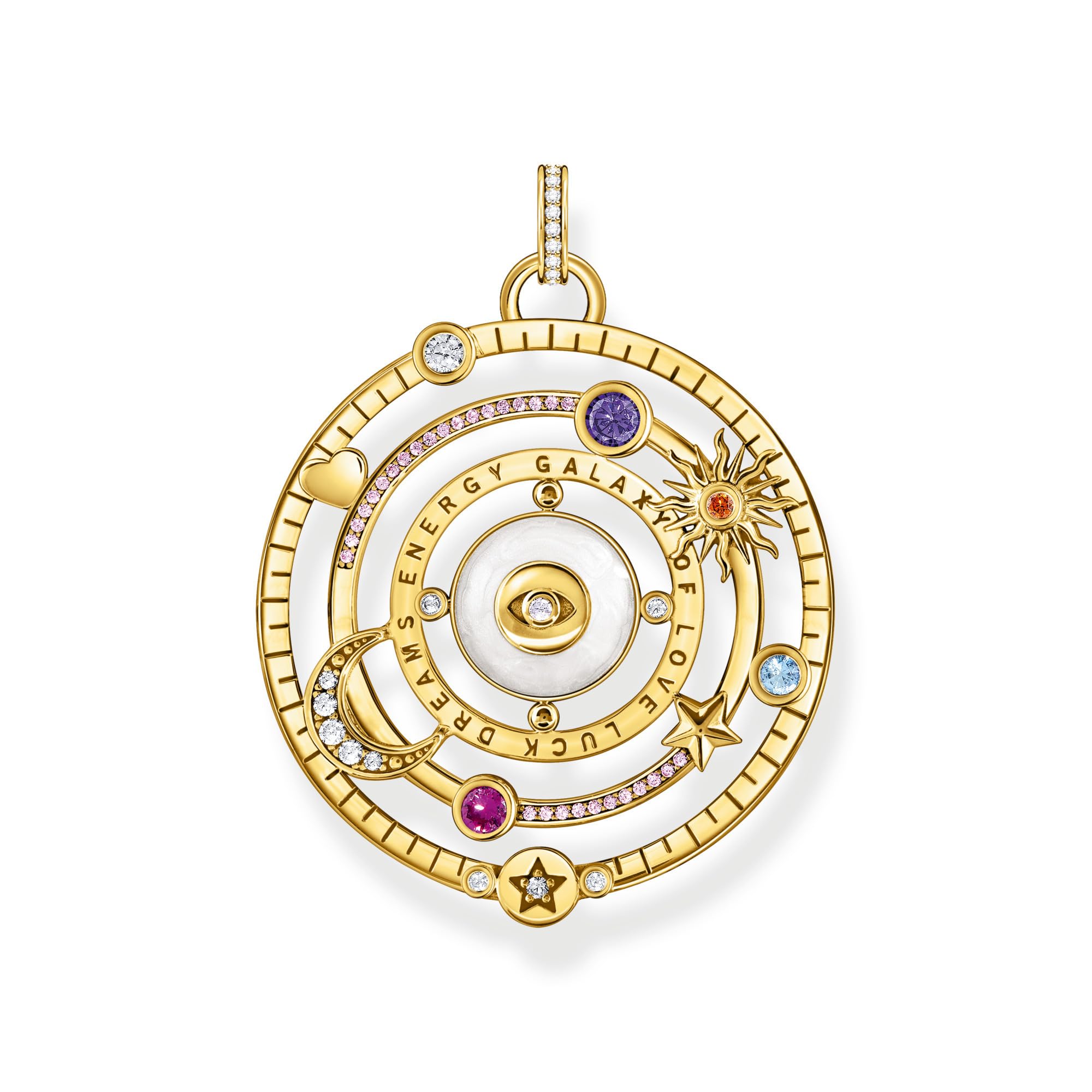 THOMAS SABO Kettenanhänger Halbkugel mit Auge bunte Steine vergoldet 750 Gelbgold Vergoldung, Kaltemail, 925 Sterlingsilber