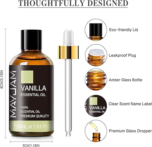 Miniatura 6 de MAYJAM - Aceite esencial de vainilla de 1.01 onzas líquidas, aceites de vainilla para aromaterapia, difusor, fabricación de jabón y velas, con
