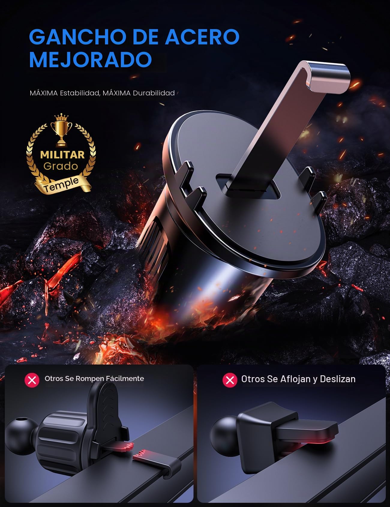 2026 Soporte Movil Coche Para Ventilacion Aire, Sujeta MovilesPara Coche Gancho Mejorado, Porta Movil Coche Giratorio360°,Soporte Telefono Coche Universal Para iPhone Samsung Redmi Smartphones