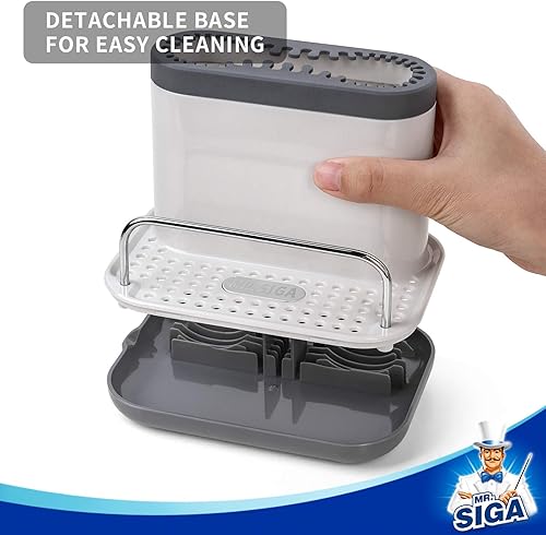 Miniatura 5 de MR.SIGA Organizador de Fregadero de Cocina, Soporte para Esponja y Cepillo con Bandeja de Goteo, Blanco y Gris