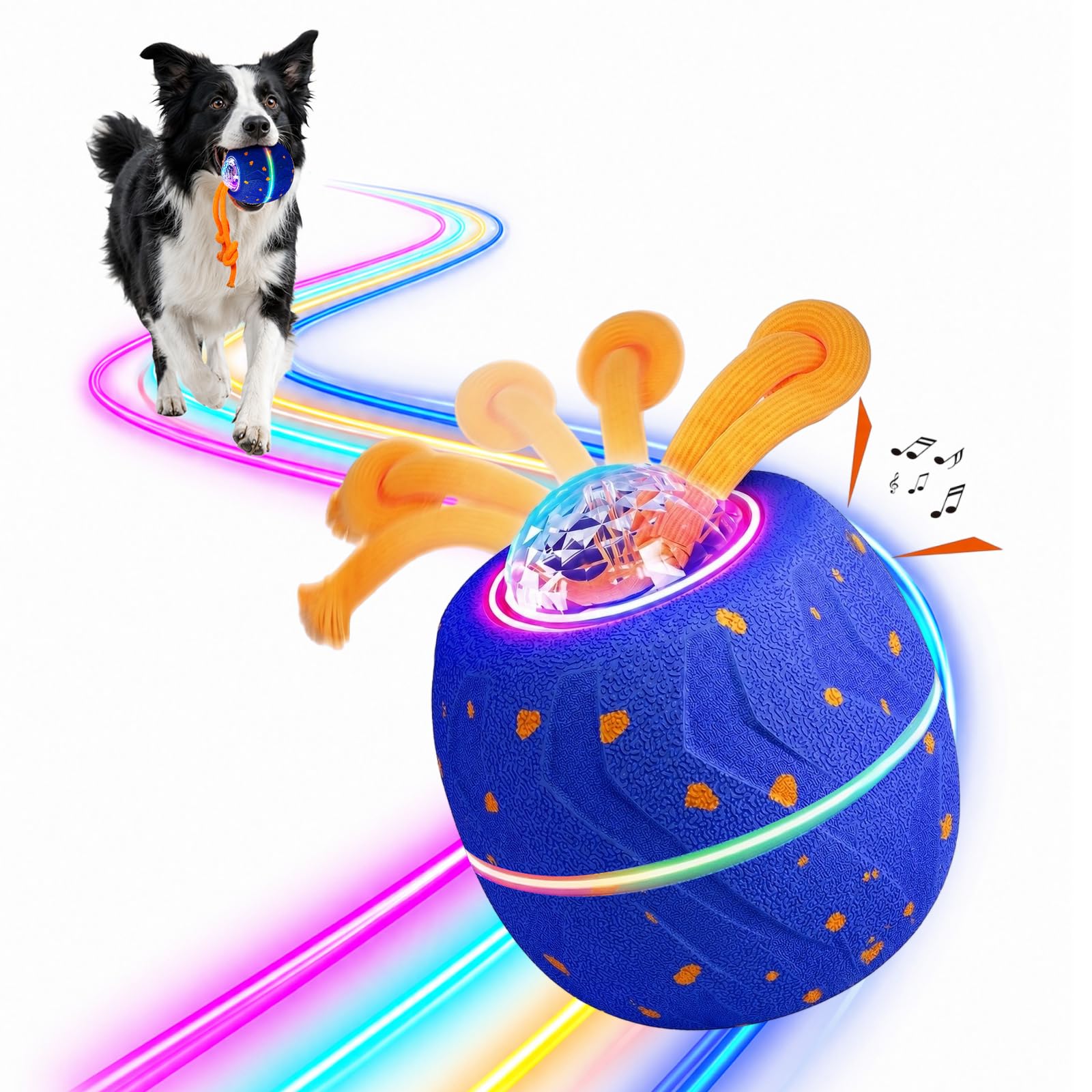 Palla giocattolo interattiva per cani, palla elettrica per cani con corda e urlo per cani, ricaricabile con USB-C e luce LED, giocattolo intelligente per cani con 3 modalità di gioco, adatto per cani