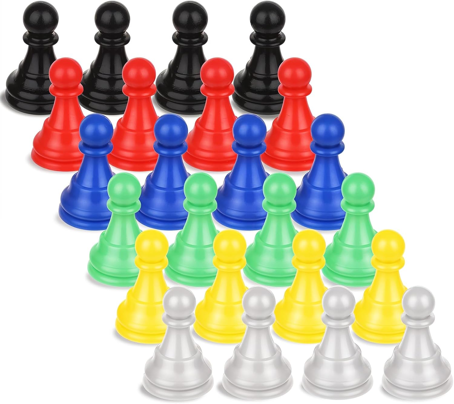 28pcs Multicolor Board Game Pieces, Game Pawns Include 24 Chess Pieces and 4 Dices Game Pieces for Board Games Plastic Chess Checkers Game Components Table Marking