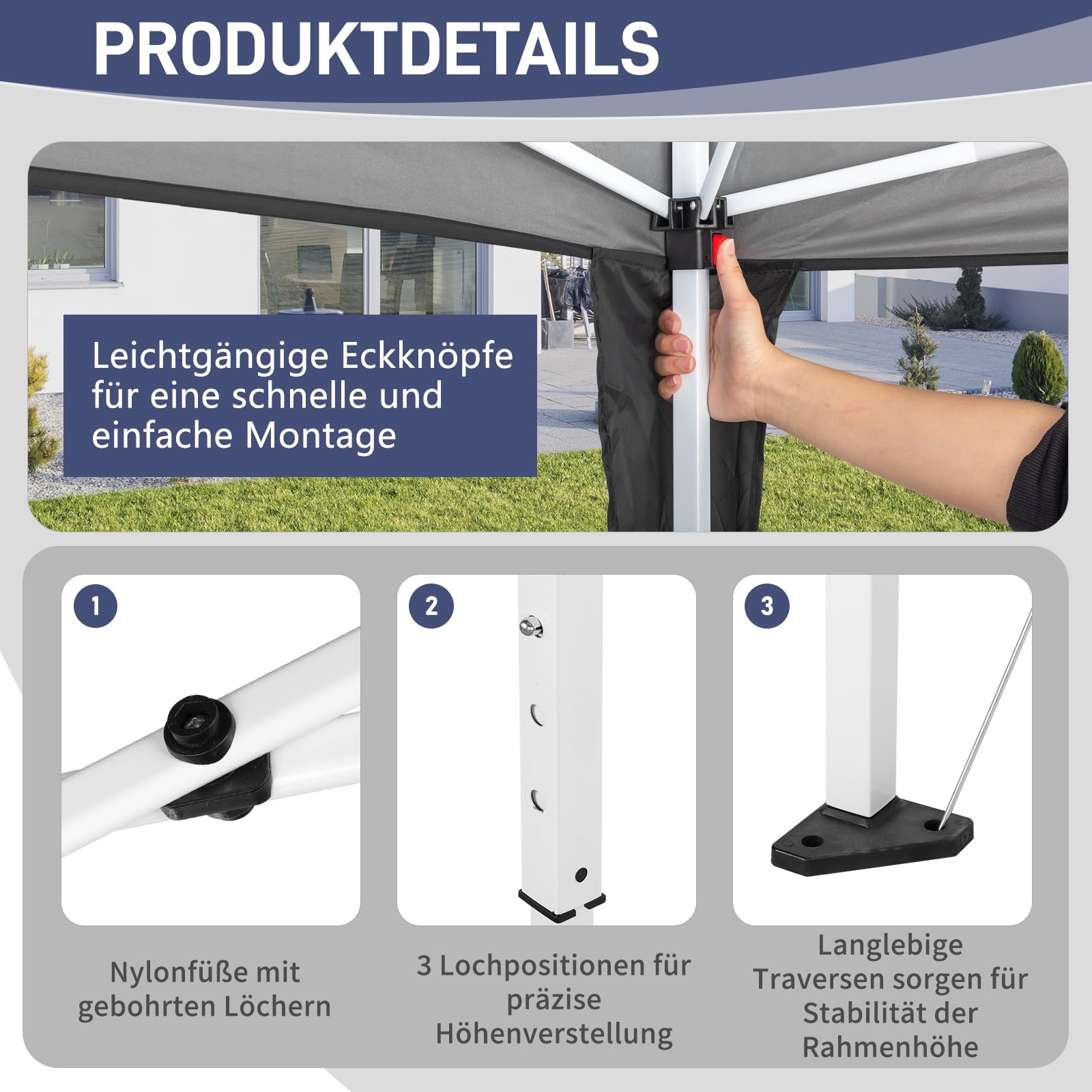 LEADZM Pavillon,Faltpavillon,Wasserdicht,UV Schutz 50+,Höhenverstellbar mit Moskitonetzen, Stabil, Ideal für Garten, Terrasse, Camping und gewerbliche Nutzung (Anthrazit, 3x3-4 Seitenteilen)