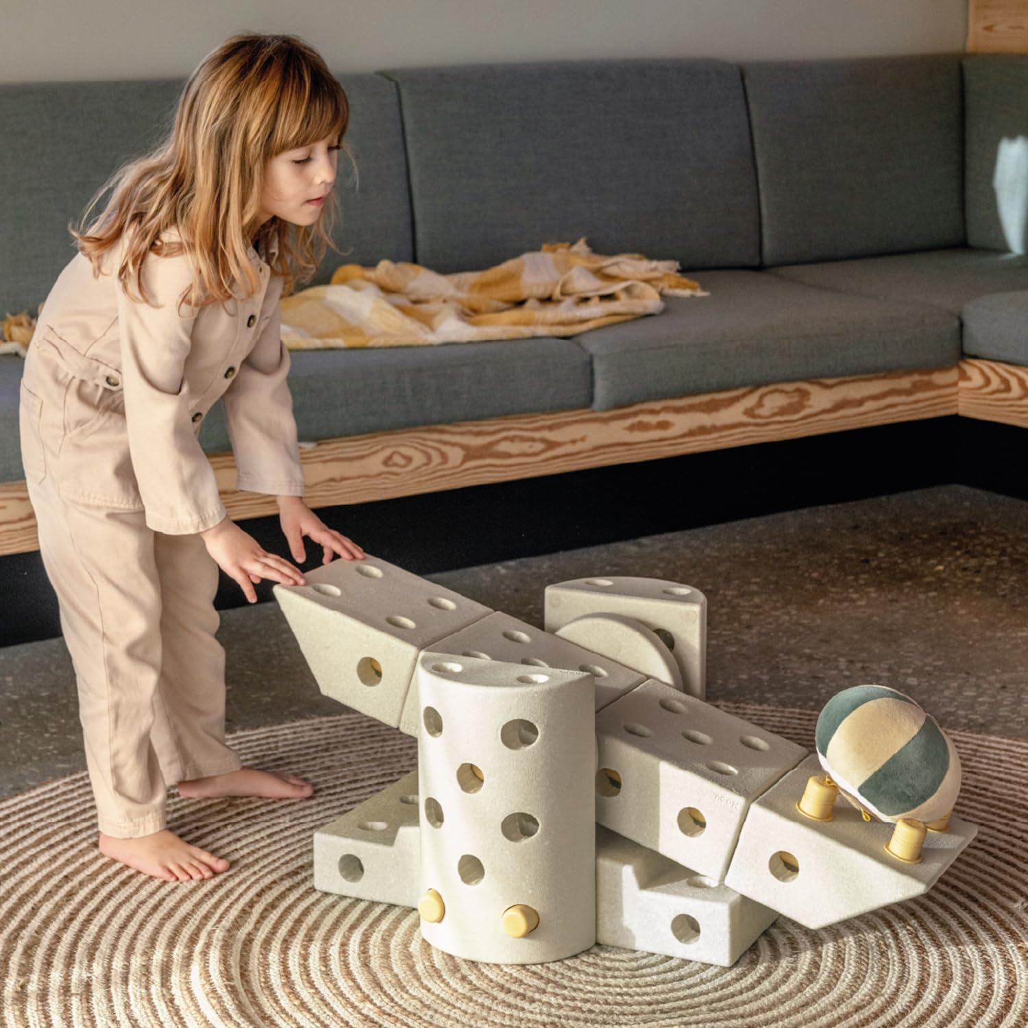 Giocattolo Modu. Modello 34 Tlg. Baukasten Starter-Set Modu Playsystem Dreamer von 0-6 Jahre - Sand Grey/Honey Yello