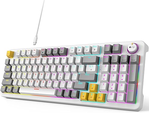 GEEZER AK96 - Teclado mecánico para juegos, interruptores rojos preiluminados, 96 teclas de tamaño completo con retroiluminación LED colorida,