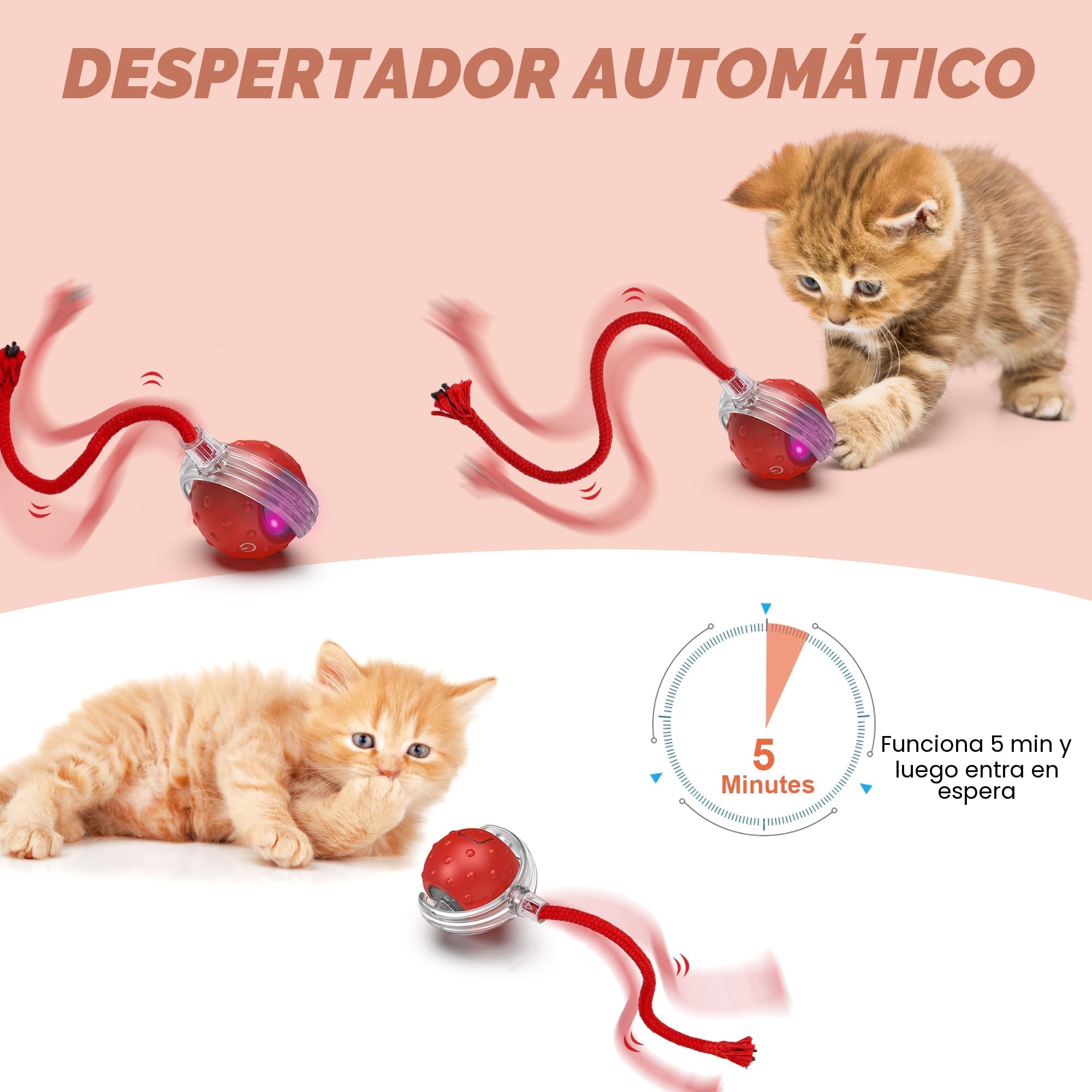 Iokheira Juguetes interactivos para Gatos de Interior Juguetes eléctricos para Gatos con Cuerda Larga de rotación automática